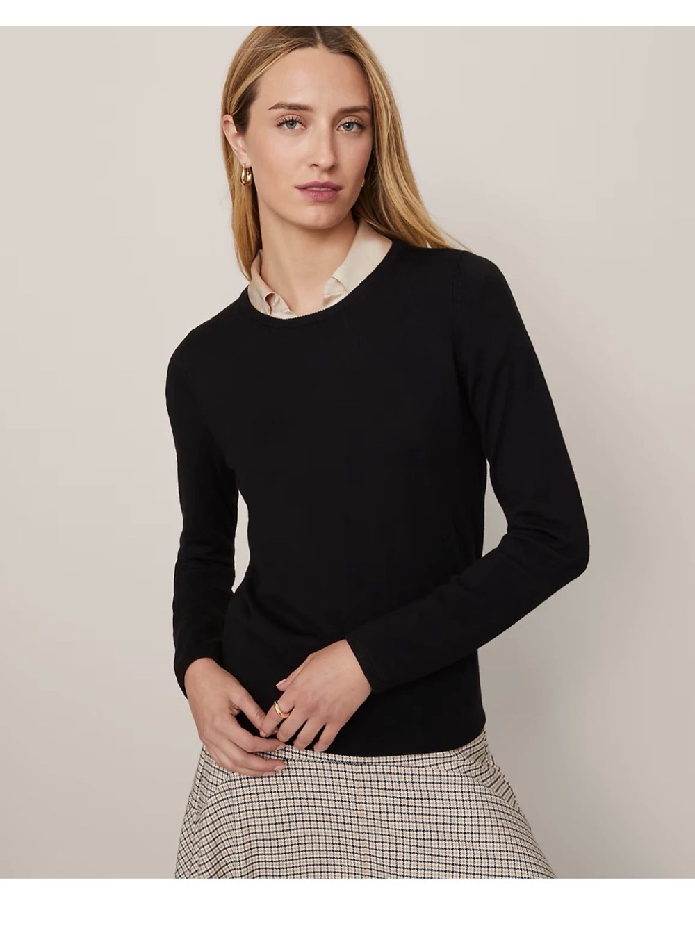 NWT $98 Ann Taylor The Essential  crew neck sweater black sz M